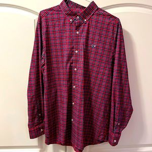 Men’s vineyard vines XL classic fit whale shirt red green plaid xmas performance